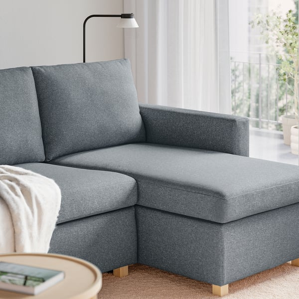 SALTSJÖBADEN 3-seat sofa-bed with chaise longue, Gunnared medium grey