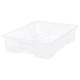 A clear plastic storage container named SAMLA. It has a transparent design, rectangular shape, and a mid-sized capacity for storing various items.