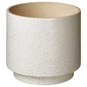 White ceramic planter, SANDKÖRSBÄR, with speckled beige pattern, modern design.