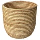 A SANDÖDLA plant pot. It is beige with a round, cylindrical shape, featuring a coiled textured design made from natural sedge and water hyacinth.