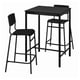 Black sandberg bar set with square table and two stools, metal legs, plastic seats, modern minimalist design.