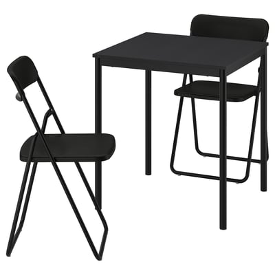 SANDSBERG / VIHALS Table and 2 folding chairs, black black/black, 67x67 cm