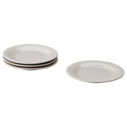 SANDSKÄDDA white stoneware dinnerware, rustic style, stackable, simple design.