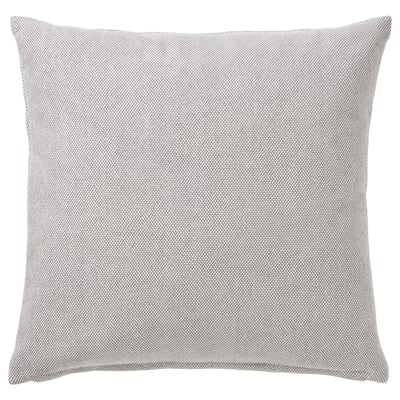 SANDTRAV cushion, grey/white, textured cotton, square shape, simple design, feather-filled.