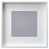 White squared picture frame with grey inner mat, safe plastic front.