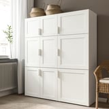 White SANNIDAL wardrobe closet with six doors, fitted with platsa system.
