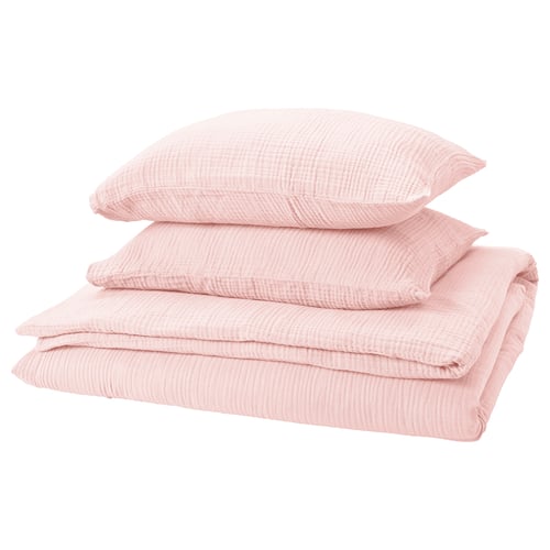 SCHERSMINs light pink cotton duvet & pillow covers, wavy texture.