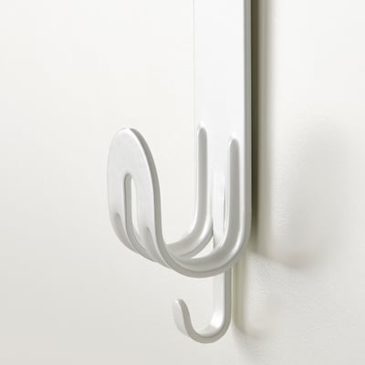 White over-door hook, steel with powder coating, 3 hooks, simple design.