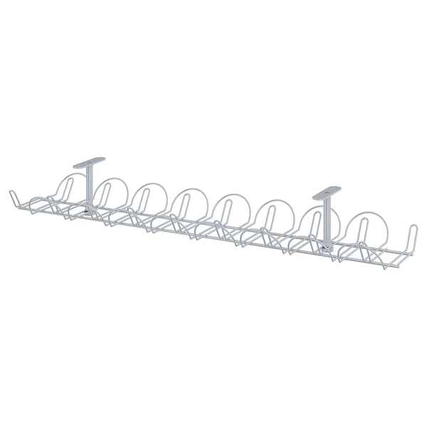 A SIGNUM cable management tool, silver. Made of steel with powder coating, it organizes cables neatly under tables.