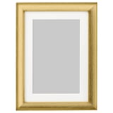 Golden picture frame with white mat, square shape, modern design.