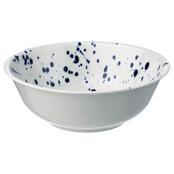 SILVERSIDA white bowl with blue splatters, made of stoneware, round shape.