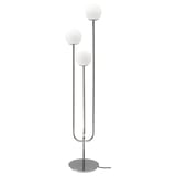 SIMRISHAMN chrome lamp: three white glass globes, chrome metal, tall, slim, modern, floor-standing design.