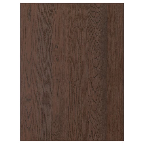 Dark brown, oak wood grain SINARP cabinet front with solid wood edge.