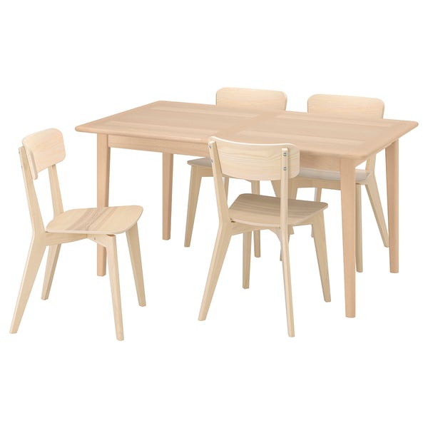 SKANSNÄS: modern 4-seat light wood dining set with extendable table and curved back chairs.