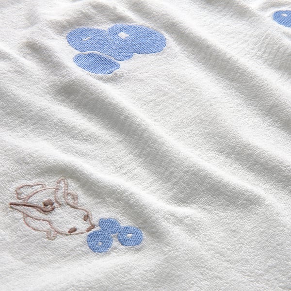 White soft terry cloth baby mat cover with blueberry designs, high-quality, recycled materials.