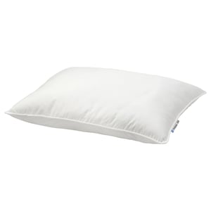 White SKOGSFRÄKEN pillow, rectangular, soft, with breathable cotton/lyocell cover, supportive for stomach sleepers.