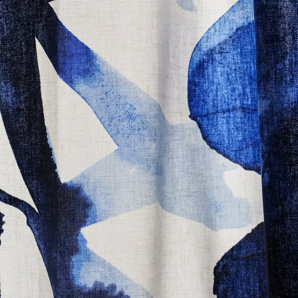 SKOGSNÄSSLA Curtains, 1 pair, white/blue floral pattern/with heading tape, 145x300 cm