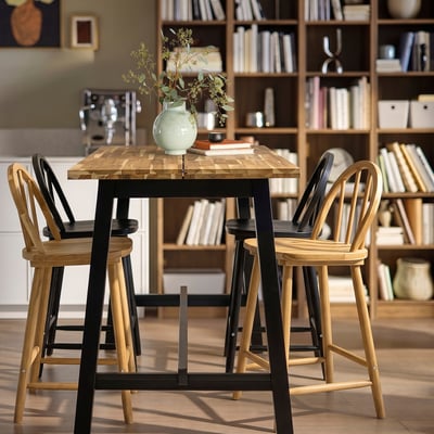 SKOGSTA Table, counter height acacia/black, 150x74 cm