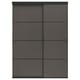 Option: A SKYTTA dark gray sliding wardrobe with minimalist design. It four panels with a sleek, modern look.