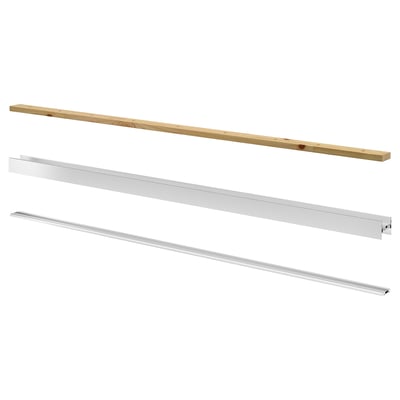 SKYTTA sliding door rails. Three parts: top and bottom aluminum rails, and a pine support rail.