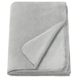 A folded light gray SLÅNGRÅMAL throw blanket made from soft, recycled polyester. It has a smooth, uniform design with stitched edges.