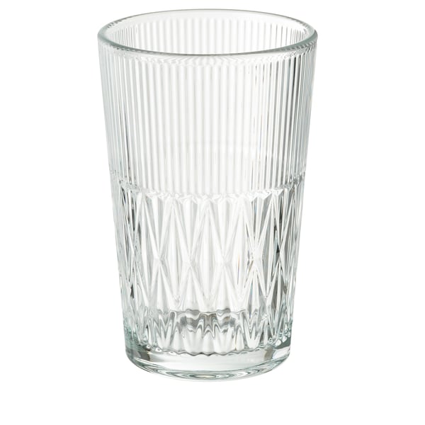 Glass vase SMÄLLSPIREA with vertical flutes and diamond pattern.