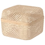 Bamboo box, beige, woven pattern.