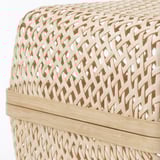 Wicker basket woven from dried bamboo, natural beige color, tightly interlaced pattern for durability.