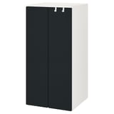 SMÅSTAD wardrobe with blackboard doors, white legs, hooks, and shelves for toddler storage.