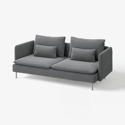 Grey SÖDERHAMN sofa with deep seats, high legs, and cushions. Modern, minimal design.