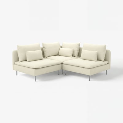 SÖDERHAMN cream sectional sofa, modern design, 3-seat with chaise, cream fabric, metal legs.