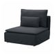 SÖDERHAMN dark grey chair, sleek modern design, plush fabric cover, comfortable cushioned seat and back.