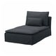 SÖDERHAMN chaise in dark grey, modern, sleek, with dark grey cushions, plush fabric.