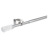 Soldvärg mal silver curtain rod set, shiny chrome steel & glass, modern design.