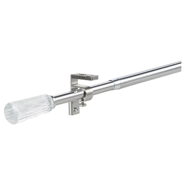 Soldvärg curtain rod set, chrome. Two rods with glass tips, wall/ceiling mount.