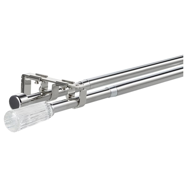Soldvärg mal double chrome curtain rod set with glass finials.