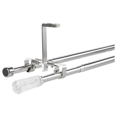 Soldvärg mal double chrome curtain rod set with glass finials.