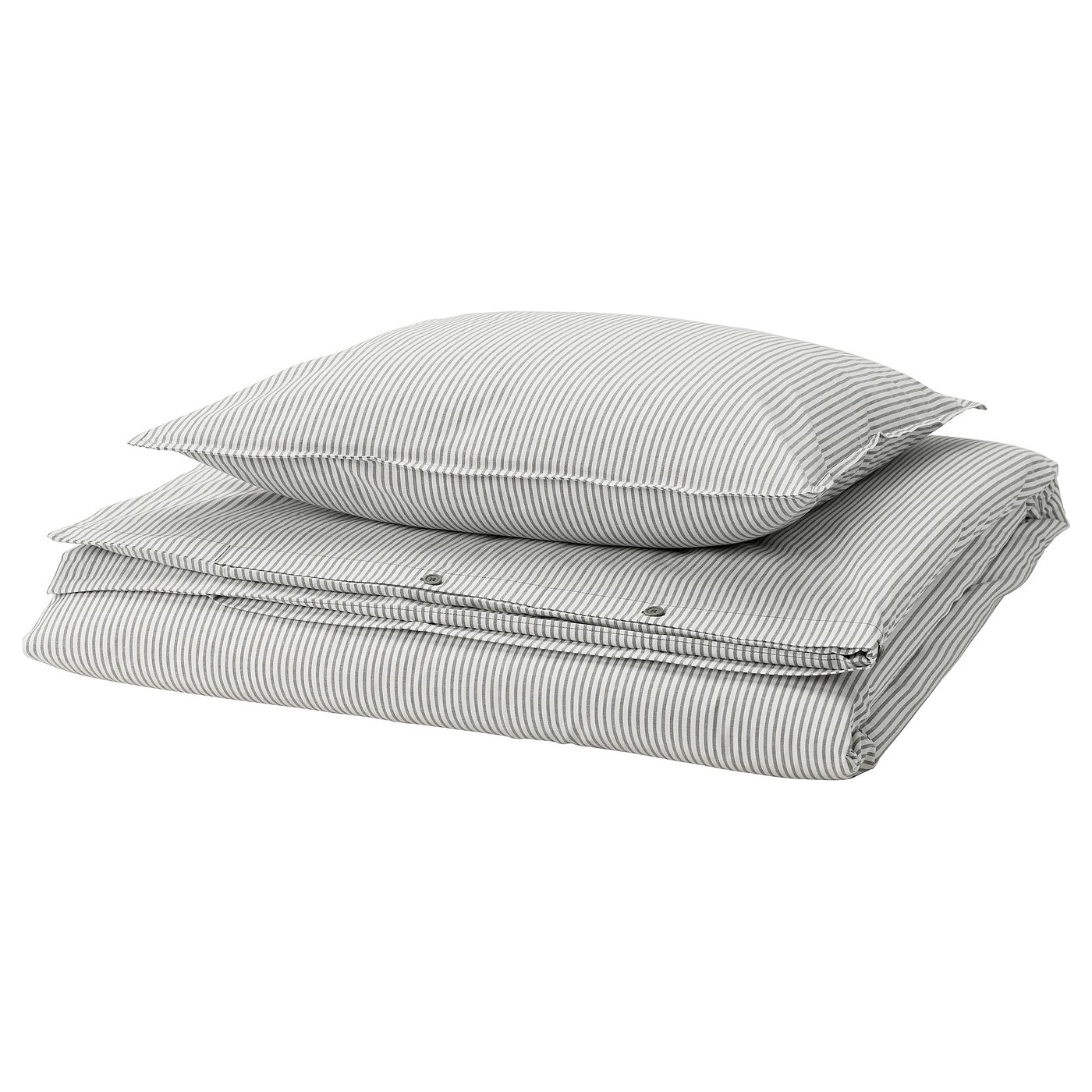 Brianne SOLFIBBLA bedding, grey striped, 100% cotton, rectangular, folded.