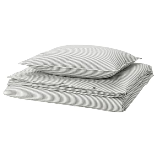 SOLFIBBLA Duvet cover and pillowcase, grey white/stripe, 150x220/50x60 cm