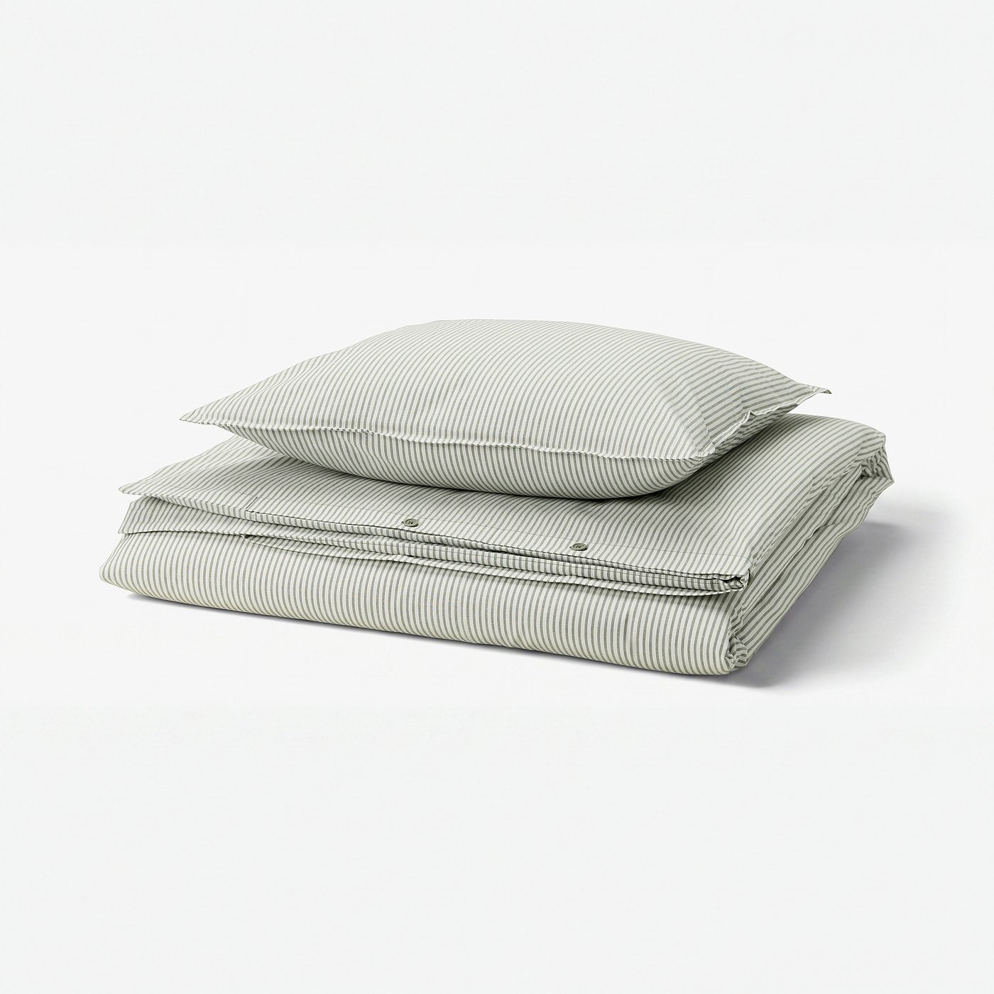 SOLFIBBLA Duvet cover and pillowcase, white green/stripe, 140x200/70x90 cm