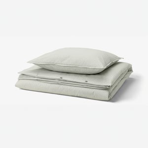 SOLFIBBLA Duvet cover and pillowcase, white green/stripe, 140x200/70x90 cm