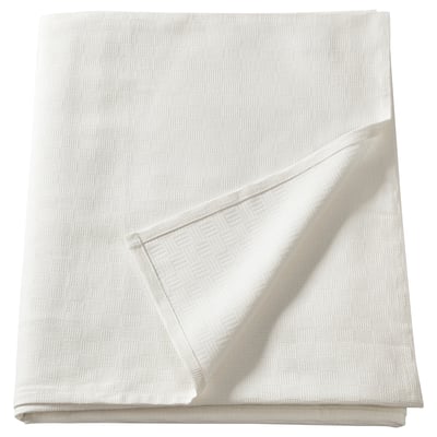 A folded white STENFRÖMAL cotton bedspread. It a woven checkered pattern, providing warmth and decor for a bed.