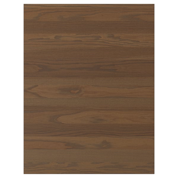 STENSTA dark brown ash veneer kitchen fronts. Wood grain texture, rectangular panels with wide, solid wood handles.