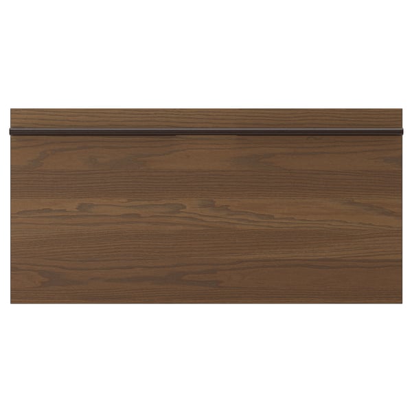 STENSTA dark brown kitchen cabinet with wood grain pattern and wide solid wood handle.