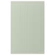 Two green grooved doors with smooth, rectangular design.