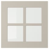 STENSUND beige cabinet with glass doors. Square, modern design with clean lines. Made of fibreboard and tempered glass.