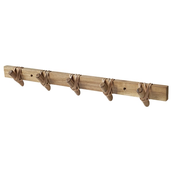 STOREDAMM wooden coat rack, natural color, acacia material, straight shape, rustic design.