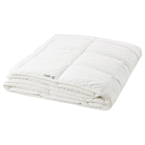 White strandmölke duvet, soft, cotton & recycled polyester, folded with stitched patterns.