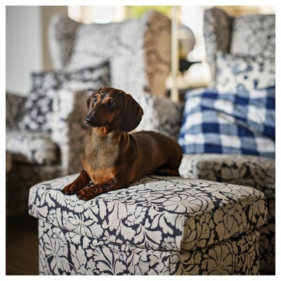 STRANDMON Slipcover for footstool, Ribersborg dark grey/beige