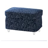 Navy blue floral-patterned footstool with metal legs.